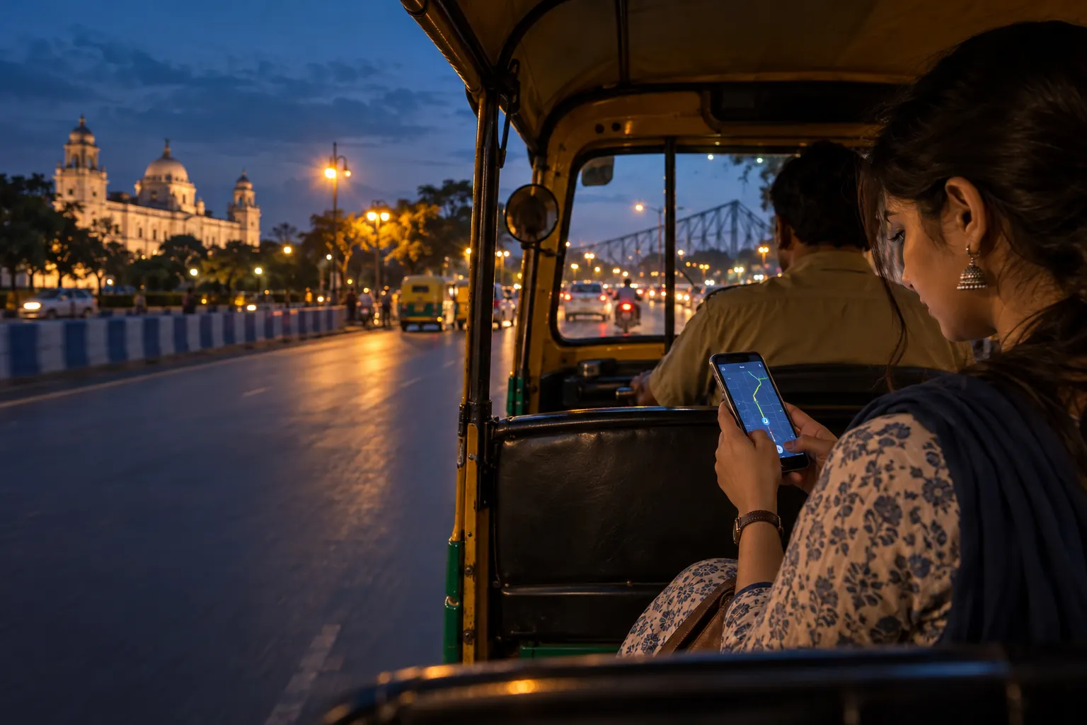 Passenger sharing a live trip from inside an auto